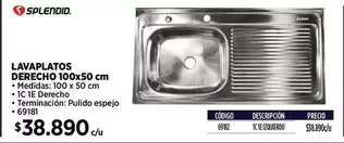 Splendid - Lavaplatos Derecho 100x50 Cm