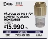 Valvula De Pie 11/2" Con Filtro Acero Inoxidable