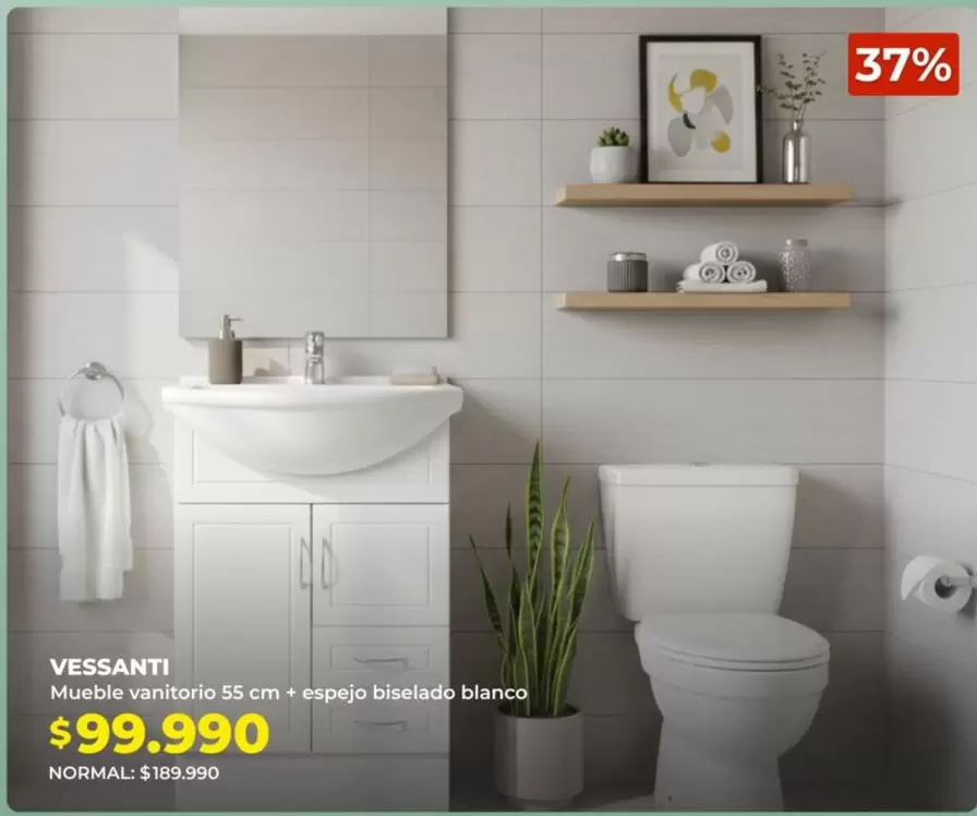 Vessanti - Mueble Vanitarios 55 Cm + Espejo Biciclado Blanco