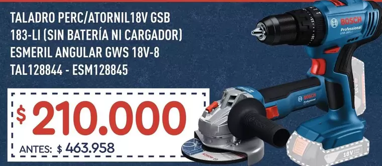 Bosch - Taladro Perc/atornil18v Csb 183-li (sin Batería Ni Cargador) Esmeril Angular Gws 18v-8