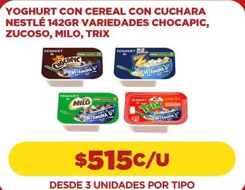 Nestlé - Yoghurt Con Cereal Con Cuchara, Zucoso, Milo, Trix