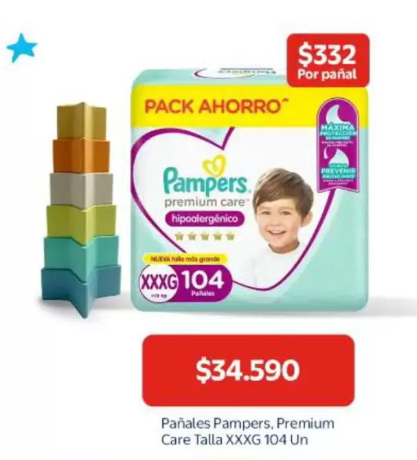 Pampers - Panales Premium Care Talla Xxxg 104 Un
