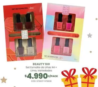 Beauty 100 - Set Esmalte De Unas X4 + Lima, Variedades