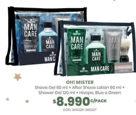 GE - OH! Mister Shave Gel 60 ml + After Shave Lotion 60 ml + Shower Gel 120 ml + Hisopo, Blue O Green