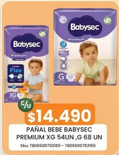 Babysec - Pañal Bebe Premium Xg 54un, G 68 Un
