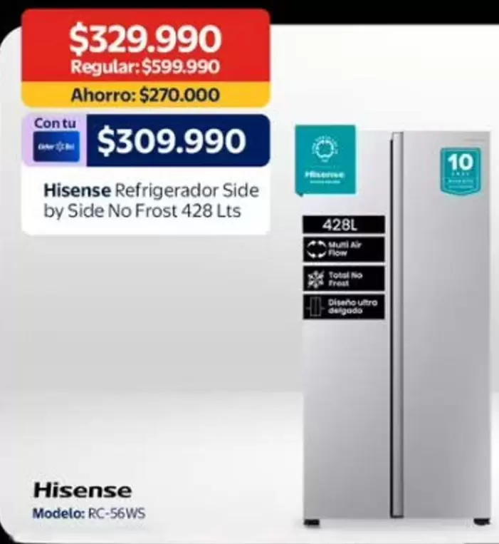 Hisense - Refrigerador Side By Side No Frost 428 Lts
