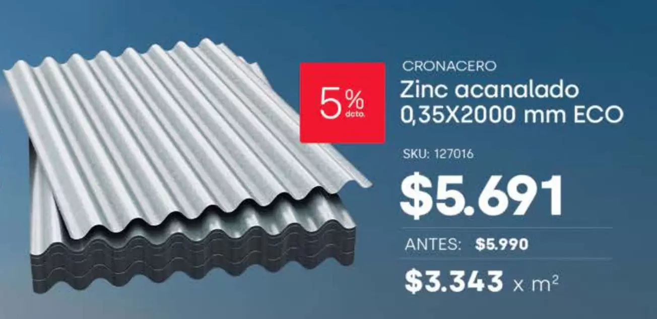 Zinc Acanalado 0,35x2000 Mm Eco