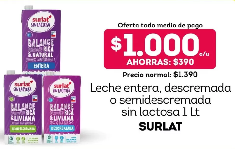 Surlat - Leche Entera, Descremada O Semidescremada Sin Lactosa
