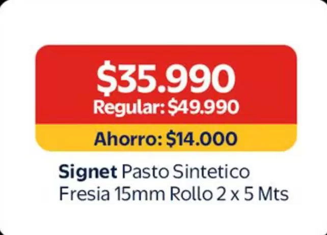 MTS - Pasto Sintetico Fresia 15mm Rollo 2 X 5 Mts