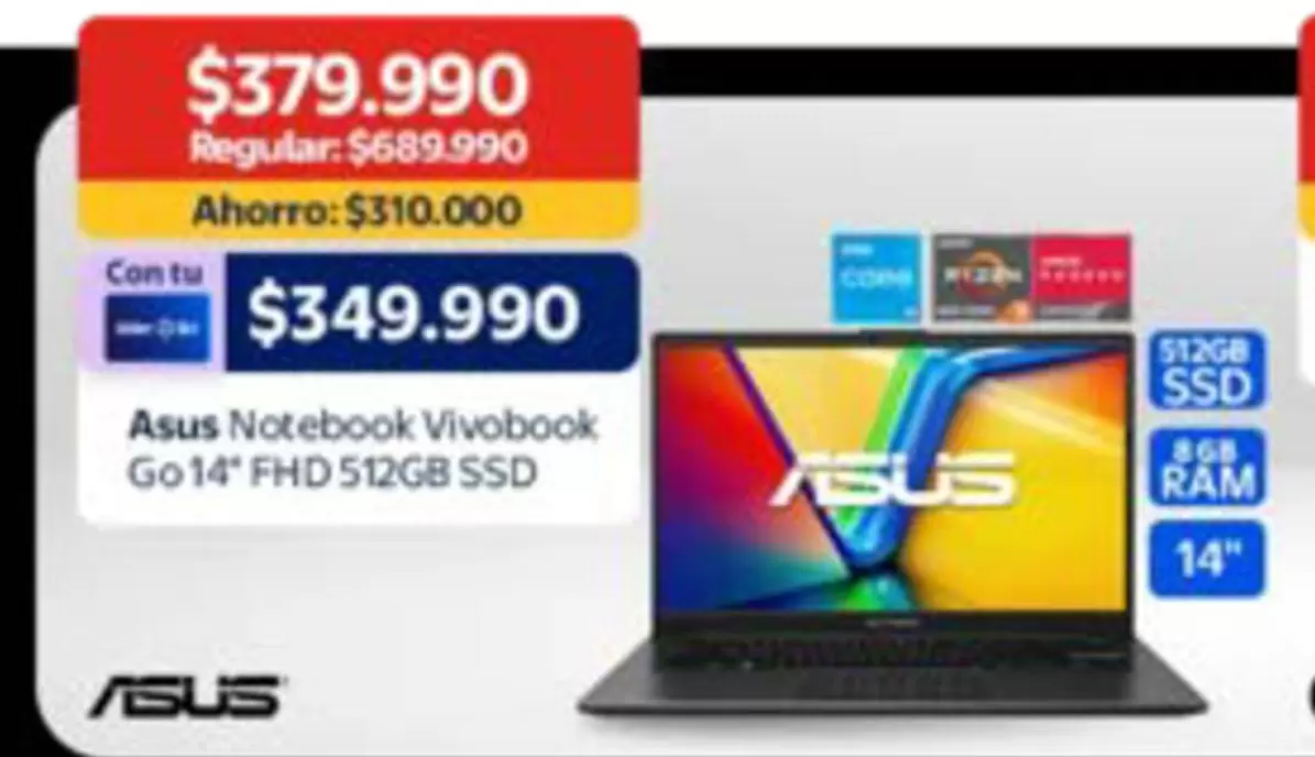 Asus - ASUS Notebook Vivobook Go 14" Fhd 512gb Ssd