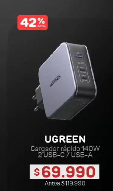 Cargador Rapido 140 W 2 Usb-c/ Usb-a