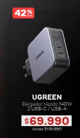 Cargador Rapido 140W 2 Usb-c/ Usb-a