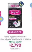 Ladysoft - Toalla Higiénica Nocturna Ultradelgada Tela Malla 14 Unidades