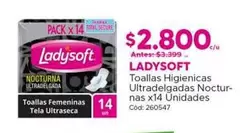 Ladysoft - Toallas Higienicas Ultradelgadas Noctur- Nas X14 Unidades