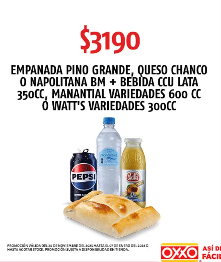 Watt's - Empanada Pino Grande Queso Chanco O Napolitana Bm + Bebida Ccu Lata