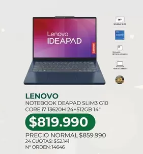Lenovo - Notebook Deapad Slim3 G10 Core I7 13620h 24+512gb 14"