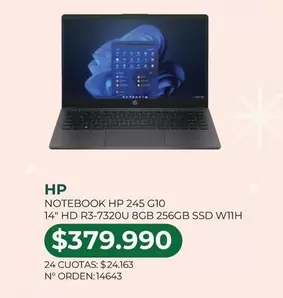 HP - Notebook 245 G10 14" Hd R3-7320u 8gb 256gb Ssd W11h