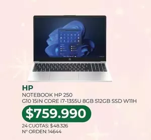 HP - Notebook 250 G10 15in Core I7-1355u 8gb 512gb Ssd W11h