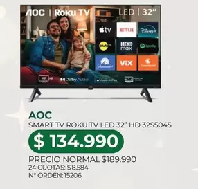 Roku - AOC Smart Tv Tv Led 32" Hd 32S5045
