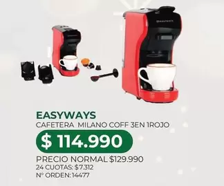 Easyways - Cafetera Milano Coff 3en 1rojo