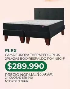 Flex - Cama Europa Therapedic Plus 2Plazas Box+Respaldo Roy Neg-F