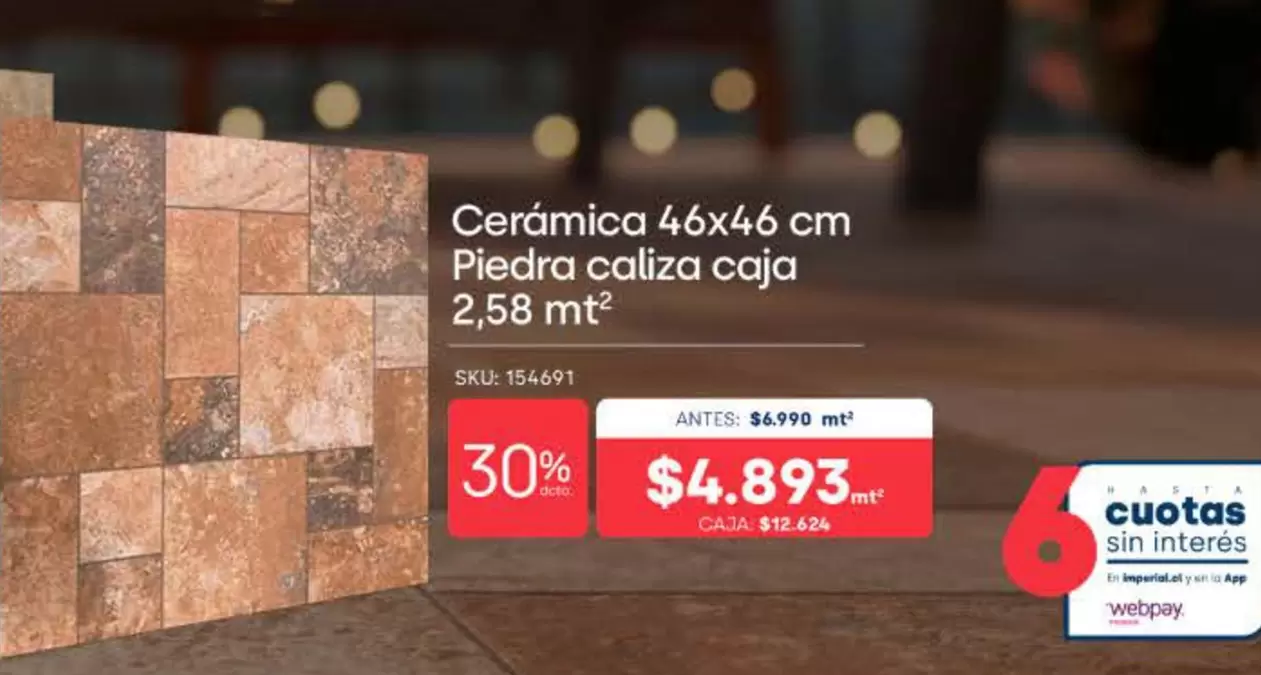 Cerámica 46x46 Cm Piedra Calza Caja 2.58 Mt
