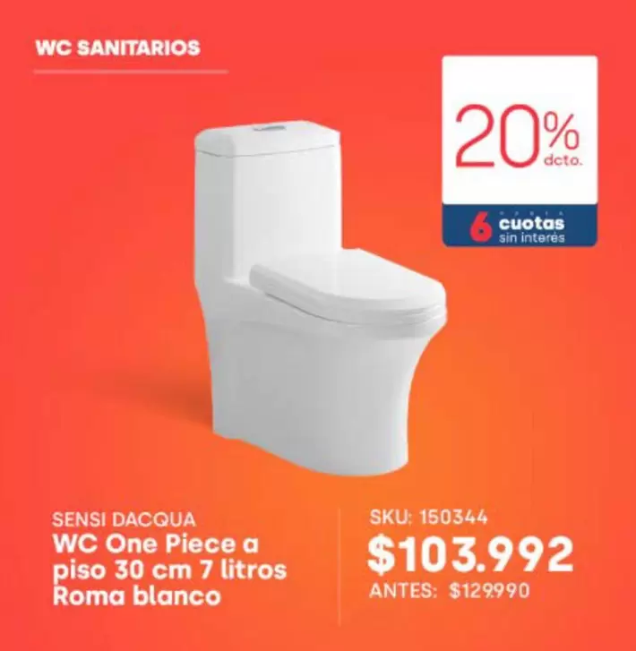 WC One Piece A piso 30 cm 7 litros Roma Blanco