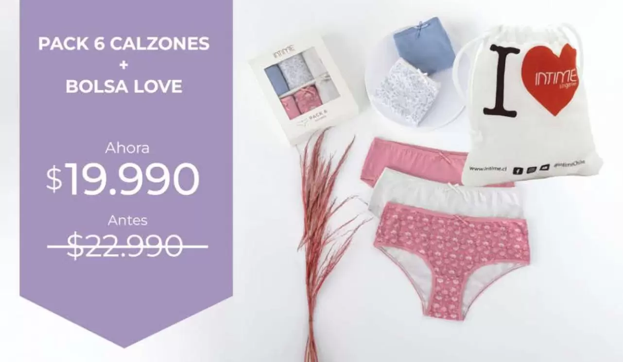 Pack 6 Calzones + Bolsa Love