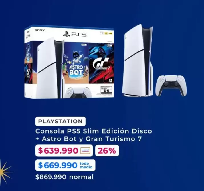 SONY - Consola Ps5 Slim Edicion Disco + Astro Bot Y Gran Turismo 7