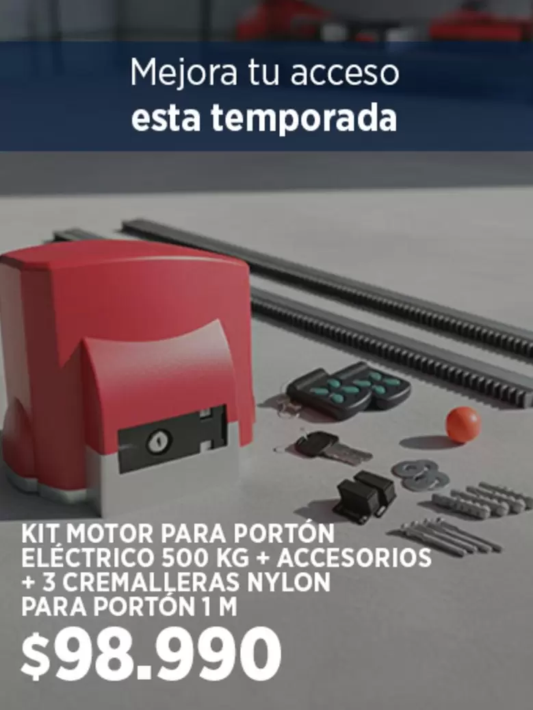 Kit Motor Para Portón Eléctrico + Accesorios + 3 Cremalleras Nylon Para Porton 1 M