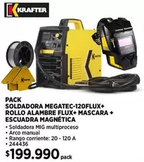 Krafter - Pack Soldadora Megatec-120flux+ Rollo Alambre Flux+ Mascara+ Escuadra Magnetica