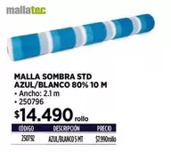 Malla Sombra Azul/blanco 80% 10 M