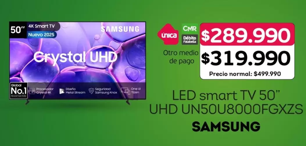 Samsung - Smart Tv 50" UHD UN50U8000FGXZS