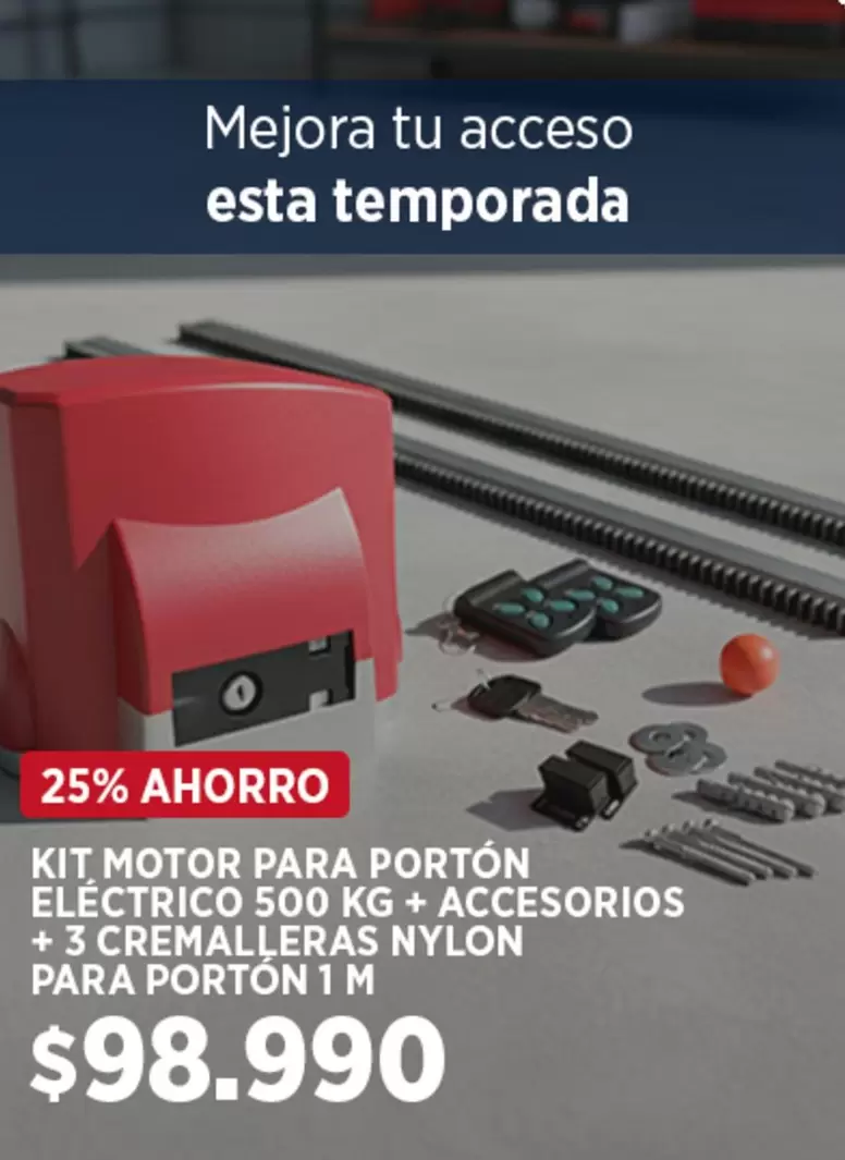 Kit Motor Para Portón + Accesorios + 3 Cremalleras Nylon Para Portón