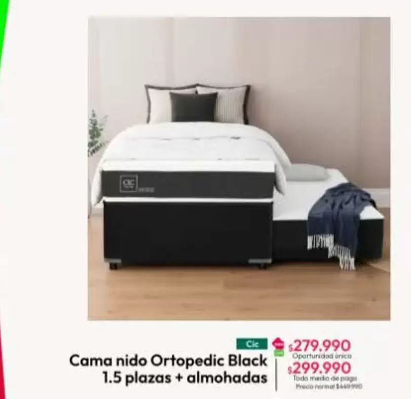 Cic - Cama Nido Black 1.5 Plazas + Almohadas