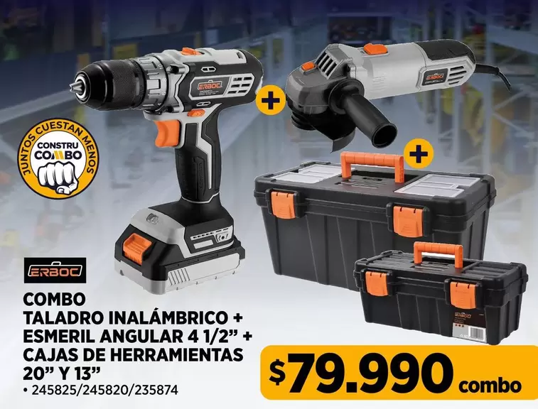 Combo Taladro Inalámbrico + Esmeril Angular 4 1/2" + Cajas De Herramientas 20" Y 13"