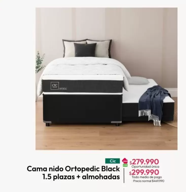 Cic - Cama Nido Ortopedic Black 1.5 Plazas + Almohadas