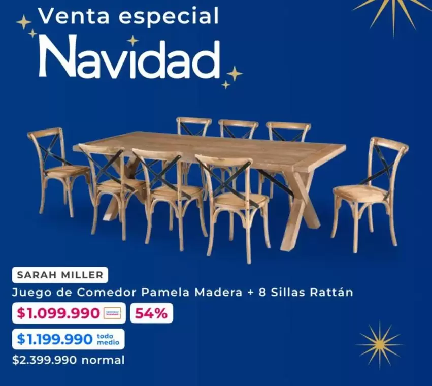 Miller - Juego De Comedor Pamela Madera + 8 Sillas Rattán