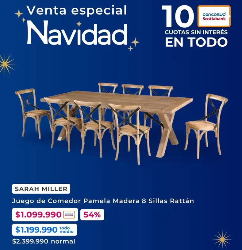 Miller - Juego De Comedor Pamela Madera 8 Sillas Rattan