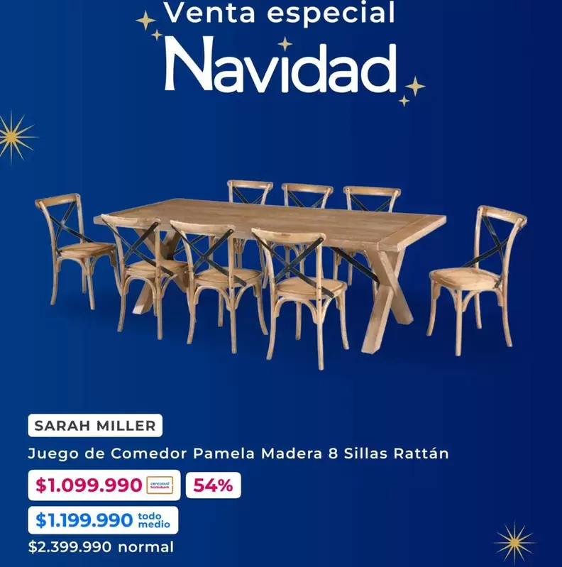 Miller - Juego De Comedor Pamela Madera 8 Sillas Ratán