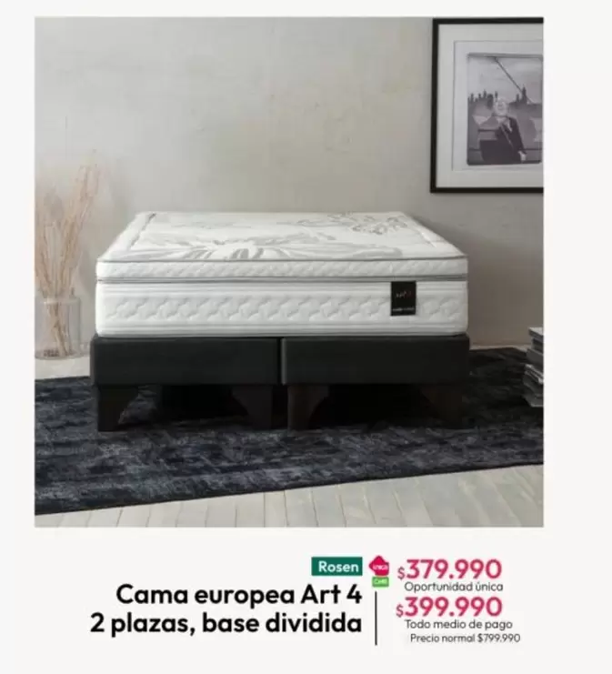 Rosen - Cama Europea Art 4 2 Plazas, Base Dividida