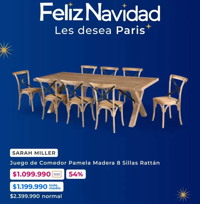 Miller - Juego De Comedor Pamela Madera 8 Sillas Ratán