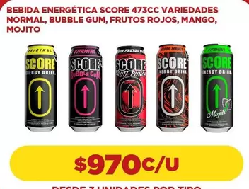 Score - Bebida Energética 473cc Variedades Normal, Bubble Gum, Frutos Rojos, Mango, Mojito