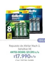 Gillette - Repuesto De Afeitar Mach 3, Sensitive