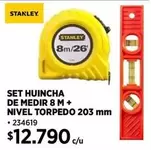Stanley - Set Huinca De Medir 8 M + Nivel Torpedo 203 Mm