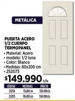 Puerta Acero 1/2 Cuerpo Termopane