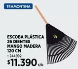Tramontina - Escoba Plástica 26 Dientes Mango Madera 120 Cm