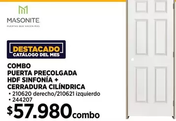 Más - Combo Puerta Precolgada Hdf Sinfonía + Cerraadura Cilindrica