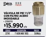 Valvula De Pie 11/2" Con Filtro Acero Inoxidable