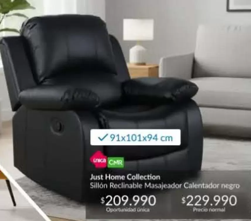 Just Home Collection Sillon Recinable Masajeador Calentador Negro